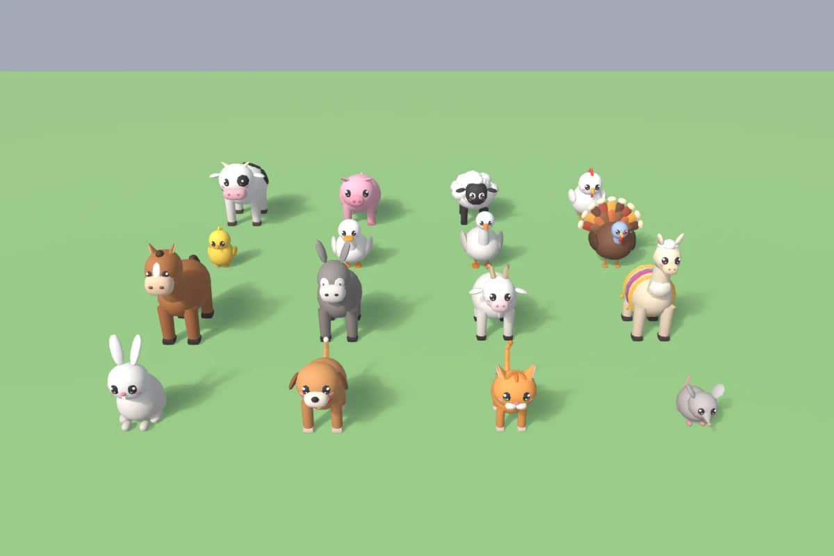 Cute Farm Animals Pack: 16 Rigged Chibi Animals for Roblox, image 1 of 5